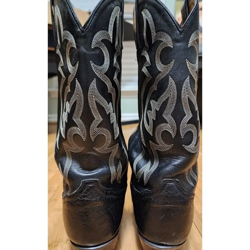 Tony Lama Genuine Ostrich Skin Western Cowboy Boots Black Mens Size 9.5 EE WIDE